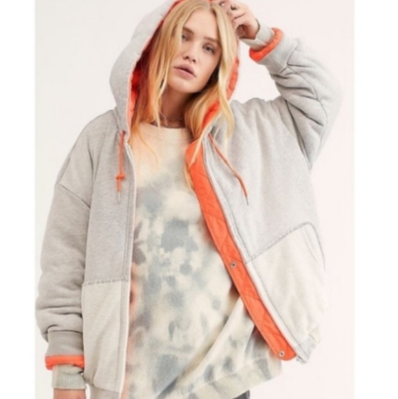 We the Free People Orange-Grey Black Run Reversible Puffer hood Jacket Small - Picture 7 of 13